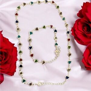 Set- Chic Multicolor Beaded Heart Necklace and Bracelet